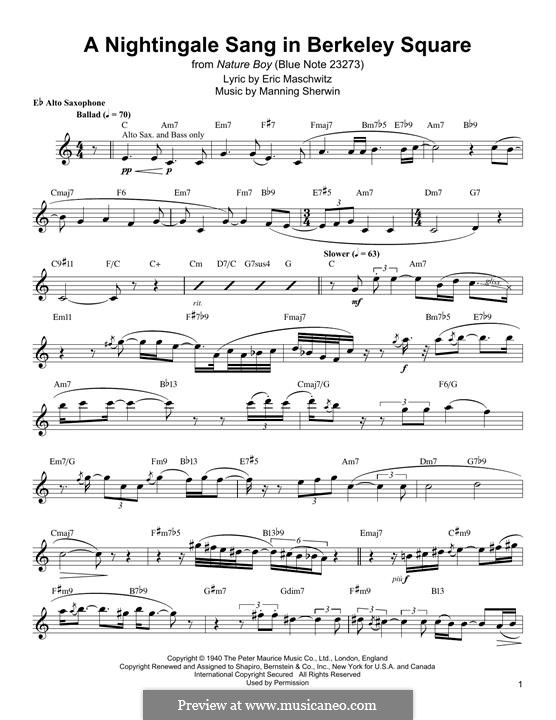 A Nightingale Sang in Berkeley Square: For alto saxophone by Eric Maschwitz, Manning Sherwin