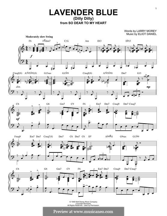 Lavender Blue (Dilly Dilly): For piano by Eliot Daniel, Larry Morey