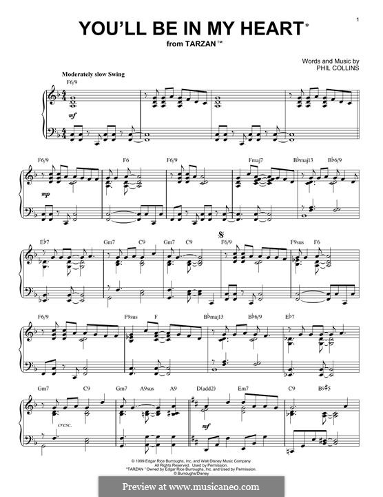 You'll Be in My Heart (from Walt Disney's Tarzan): For piano (jazz version) by Phil Collins