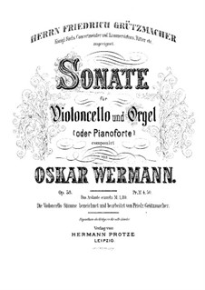 Sonata for Cello and Organ (or Piano) in G Minor, Op.58: Score by Oskar Wermann