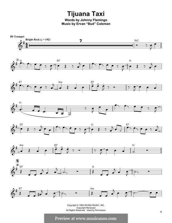 Tijuana Taxi (Herb Alpert & The Tijuana Brass Band): For trumpet by Ervan Coleman, Johnny Flamingo