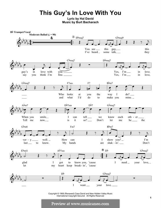 This Guy S In Love With You By B Bacharach Sheet Music On Musicaneo