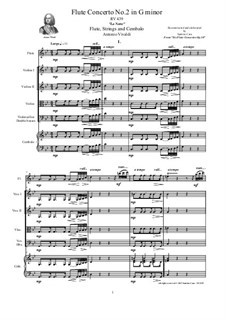 Six Flute Concertos for Flute, Strings and Cembalo, Op.10: Concerto No.2 in G minor 'La Notte' – score, parts, RV 439 by Antonio Vivaldi