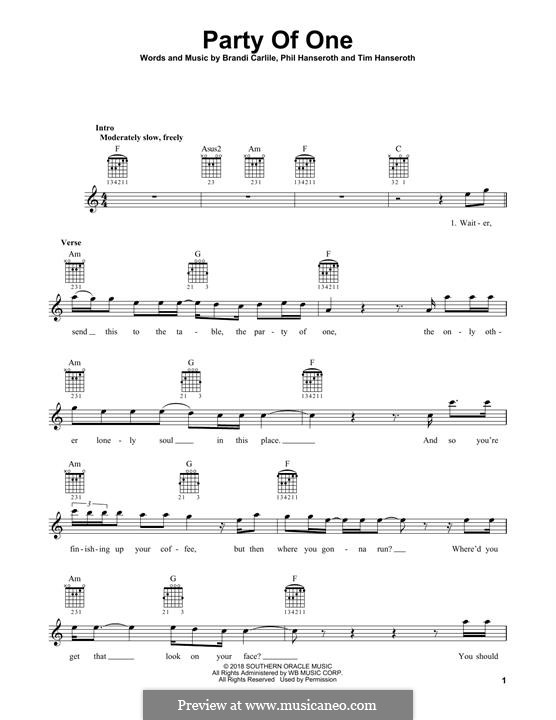 Party Of One By B Carlile T J Hanseroth P Hanseroth On Musicaneo