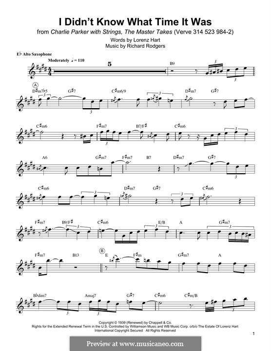 I didn't Know What Time it Was: For alto saxophone by Richard Rodgers