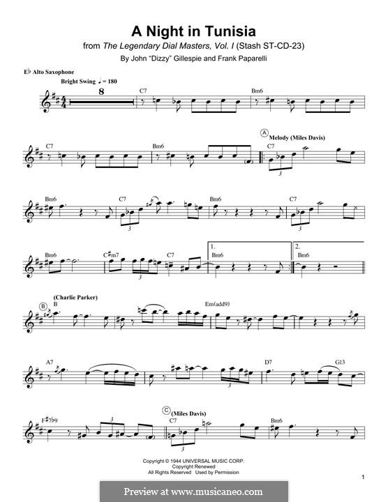 A Night In Tunisia: For alto saxophone by Dizzy Gillespie, Frank Paparelli