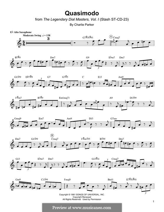 Quasimodo: For alto saxophone by Charlie Parker