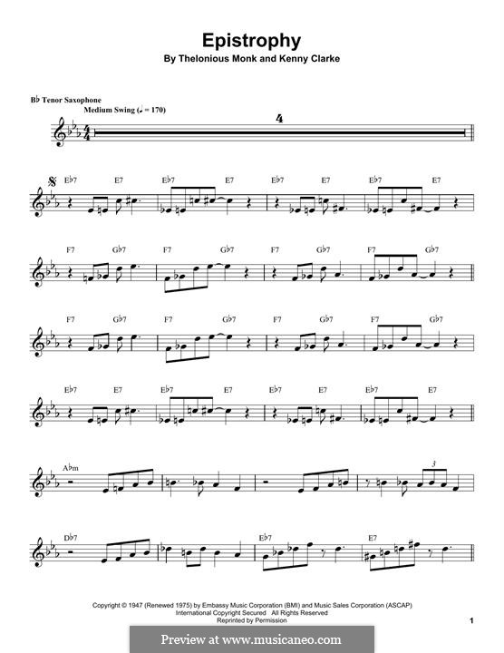 Epistrophy (Thelonious Monk): For tenor saxophone by Kenny Clarke