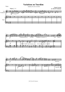 Tourdion (Quand je bois du vin clairet): For alto saxophone and harp by Claude Gervaise