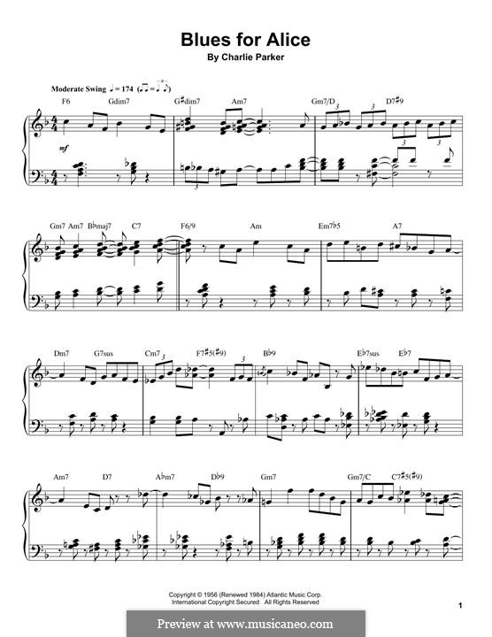 Blues for Alice: For piano by Charlie Parker