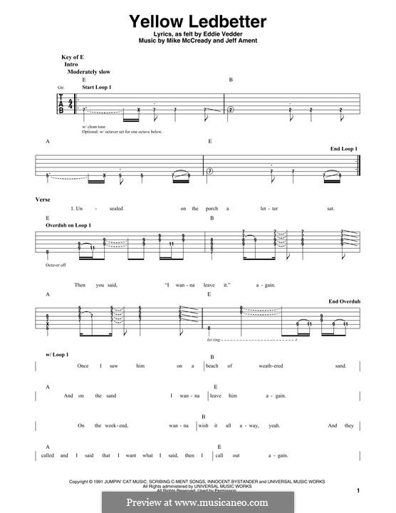 Yellow Ledbetter (Pearl Jam): For guitar with tab by Eddie Vedder, Jeff Ament, Mike McCready