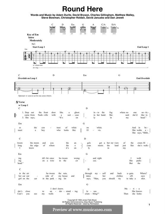 Round Here (Counting Crows): For guitar with tab by Adam F. Duritz, Chris Roldan, Dan Jewett, Dave Janusko, David Bryson