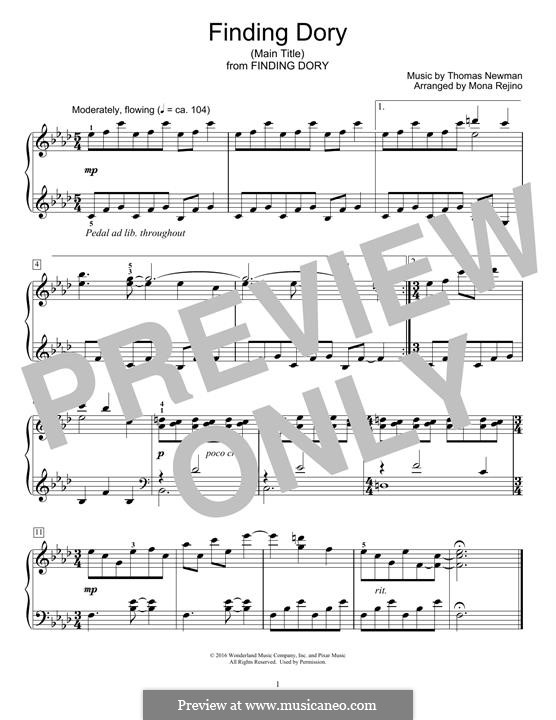 Finding Dory (Main Title): For easy piano by Thomas Newman
