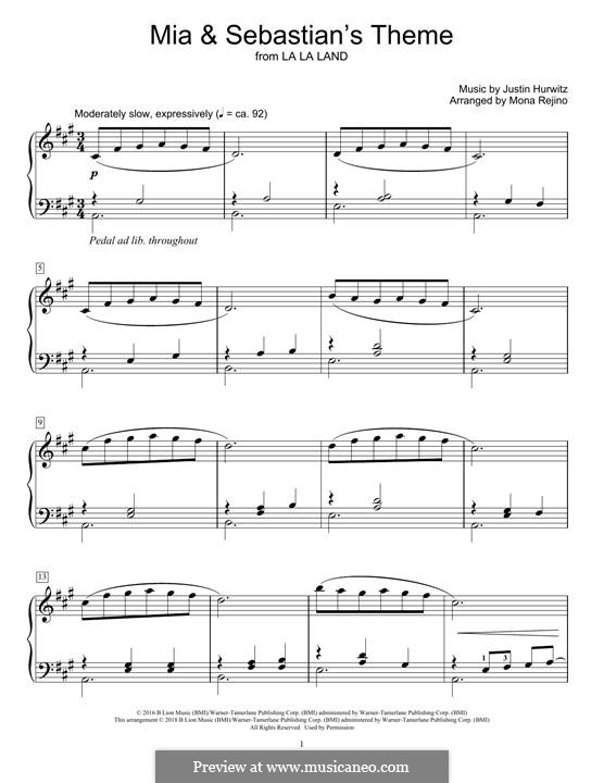 Mia and Sebastian's Theme (from La La Land): For easy piano by Justin Hurwitz