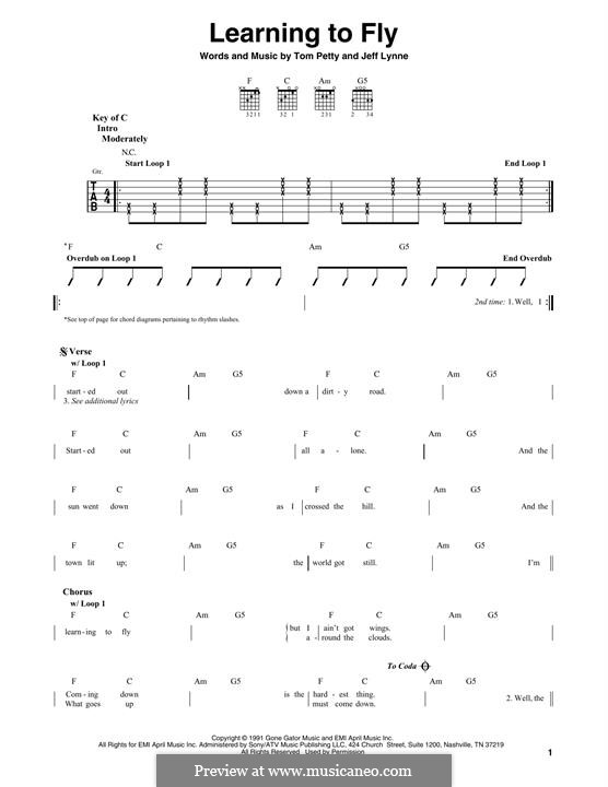Learning to Fly (Tom Petty And The Heartbreakers): For guitar with tab by Jeff Lynne