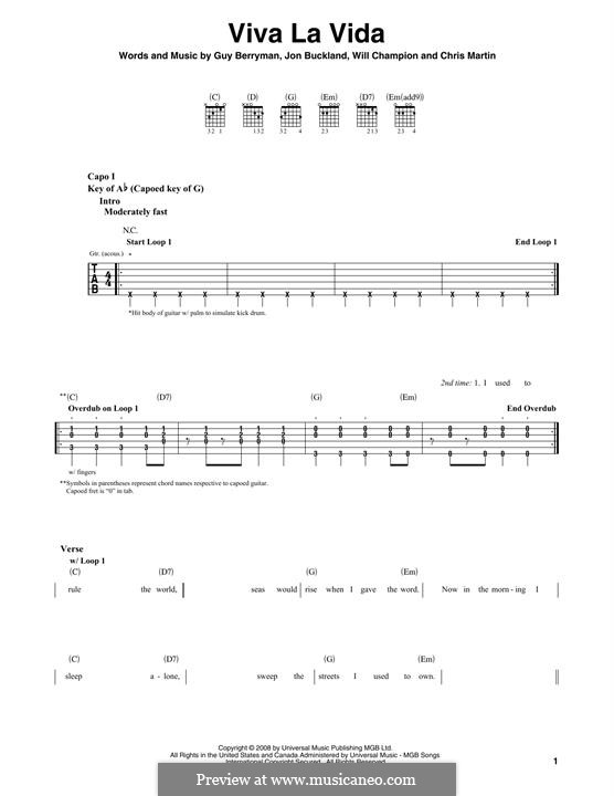 Instrumental version: For guitar with tab by Chris Martin, Guy Berryman, Jonny Buckland, Will Champion