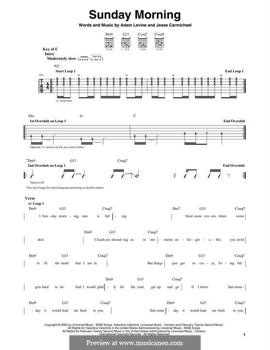 Sunday Morning (Maroon 5): For guitar with tab by Adam Levine, Jesse Carmichael