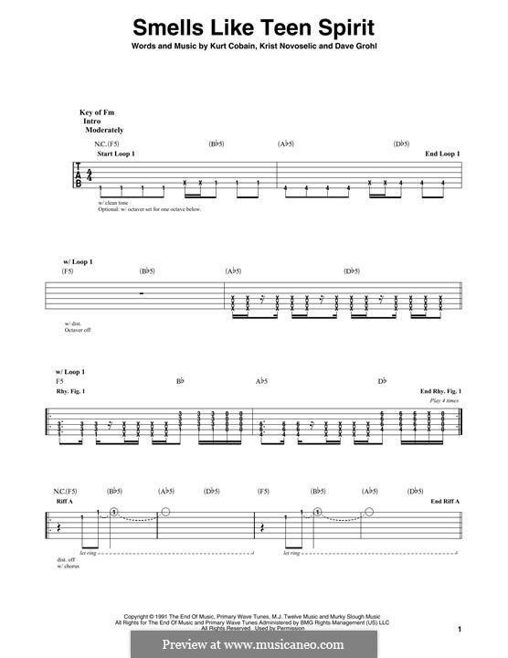 Guitar version: With tab by David Grohl, Krist Novoselic, Kurt Cobain