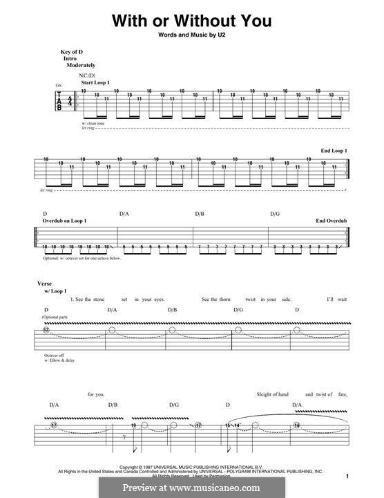 With or without You: For guitar with tab by U2