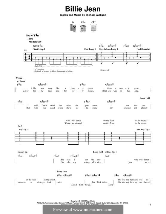 Billie Jean: For guitar with tab by Michael Jackson