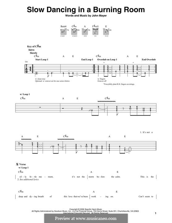 Slow Dancing in a Burning Room: For guitar with tab by John Mayer