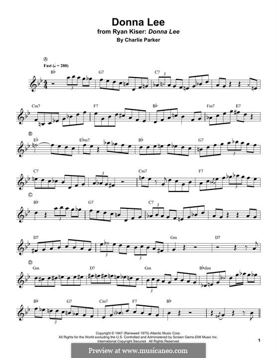 Donna Lee: For trumpet by Charlie Parker