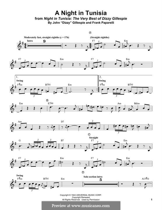 A Night In Tunisia: For trumpet by Dizzy Gillespie, Frank Paparelli