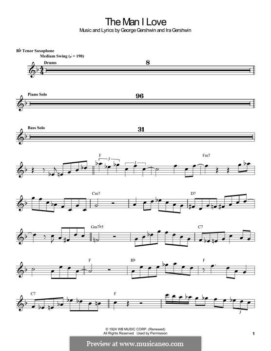 The Man I Love: For tenor saxophone by George Gershwin