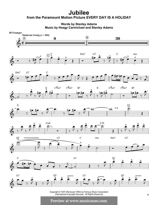 Jubilee (Louis Armstrong): For trumpet by Hoagy Carmichael, Stanley Adams