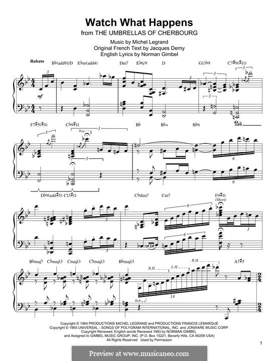 Watch What Happens by M. Legrand sheet music on MusicaNeo