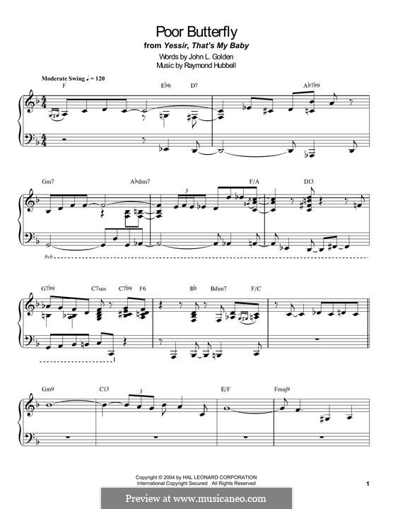 Poor Butterfly: For piano by Raymond Hubbell
