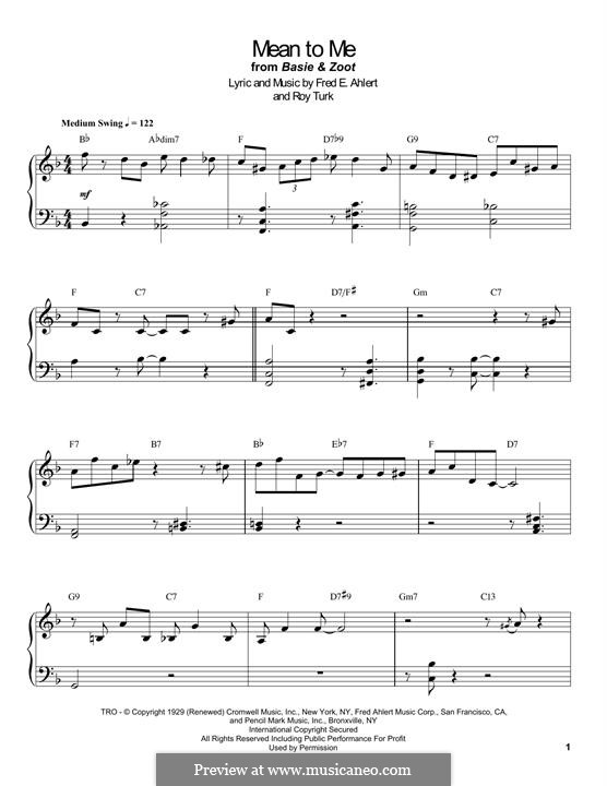 Mean To Me By R Turk F E Ahlert Sheet Music On Musicaneo Mean To Me By R Turk F E Ahlert Sheet Music On Musicaneo