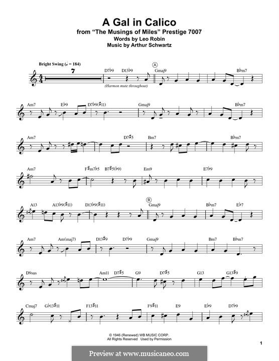 A Gal in Calico (Bing Crosby): For trumpet (Miles Davis) by Arthur Schwartz