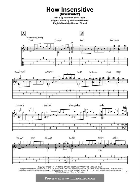 How Insensitive (Insensatez): For guitar with tab by Antonio Carlos Jobim