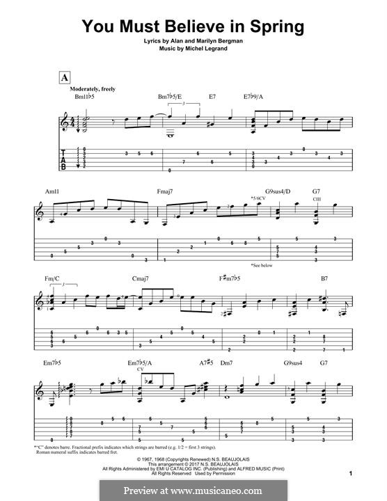 You Must Believe in Spring: For guitar with tab by Michel Legrand