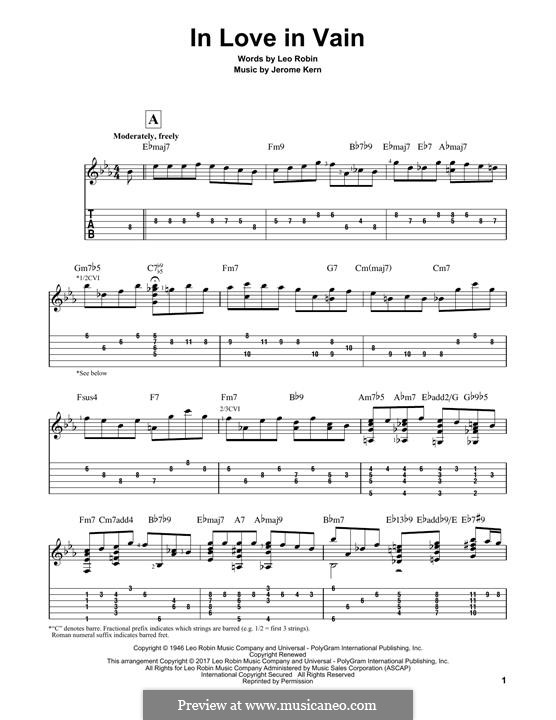 In Love in Vain: For guitar with tab by Jerome Kern