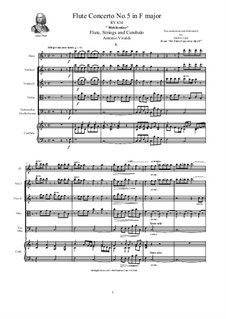 Six Flute Concertos for Flute, Strings and Cembalo, Op.10: Concerto No.5 in F major – score, parts, RV 434 by Antonio Vivaldi