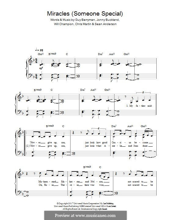 Miracles (Someone Special): For piano by Chris Martin, Guy Berryman, Jonny Buckland, Will Champion