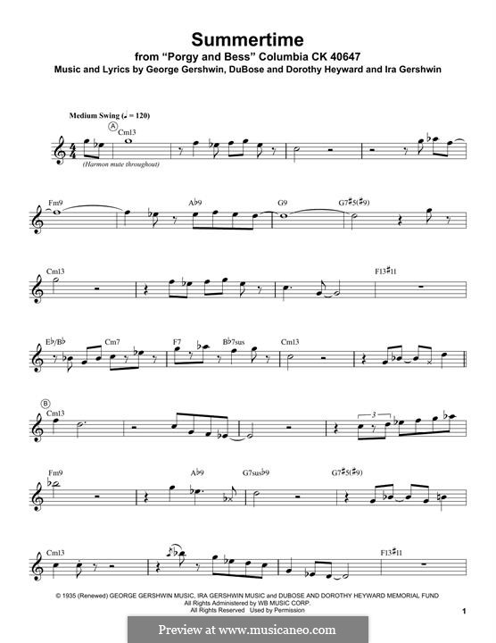 Summertime: For trumpet by George Gershwin