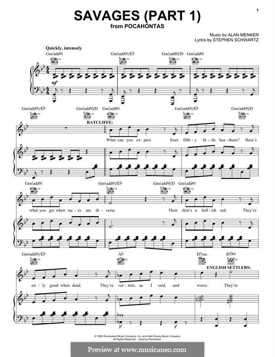 Savages (Part 1): For voice and piano (or guitar) by Alan Menken
