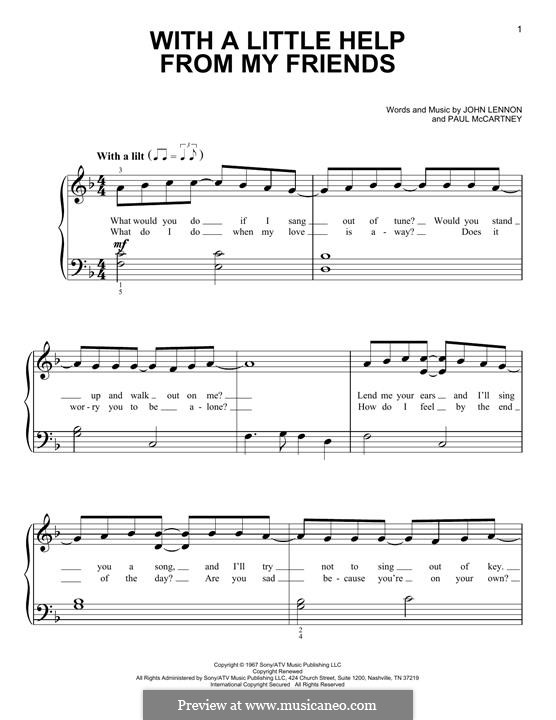 With a Little Help from My Friends (The Beatles): For piano by John Lennon, Paul McCartney