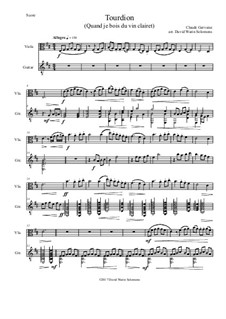 Tourdion (Quand je bois du vin clairet): For viola and guitar by Claude Gervaise