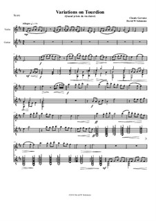 Tourdion (Quand je bois du vin clairet): For violin and guitar by Claude Gervaise