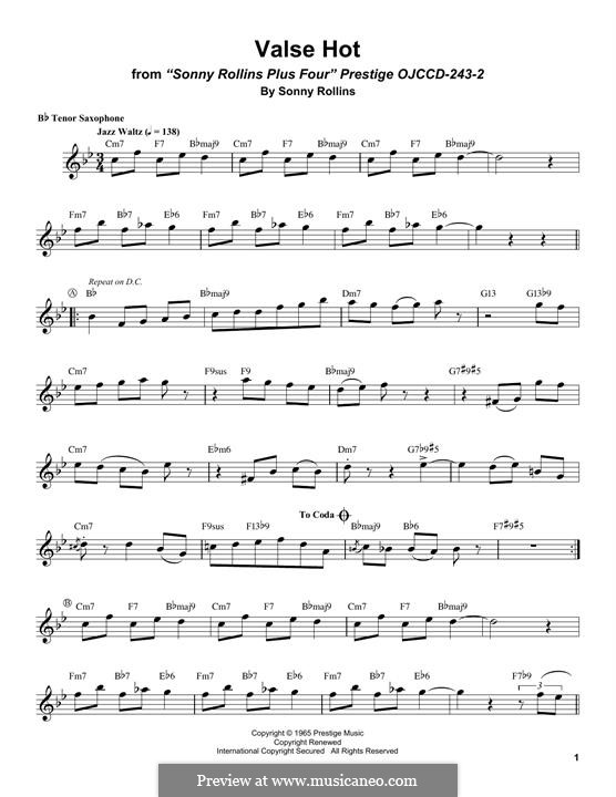 Valse Hot: For tenor saxophone by Sonny Rollins