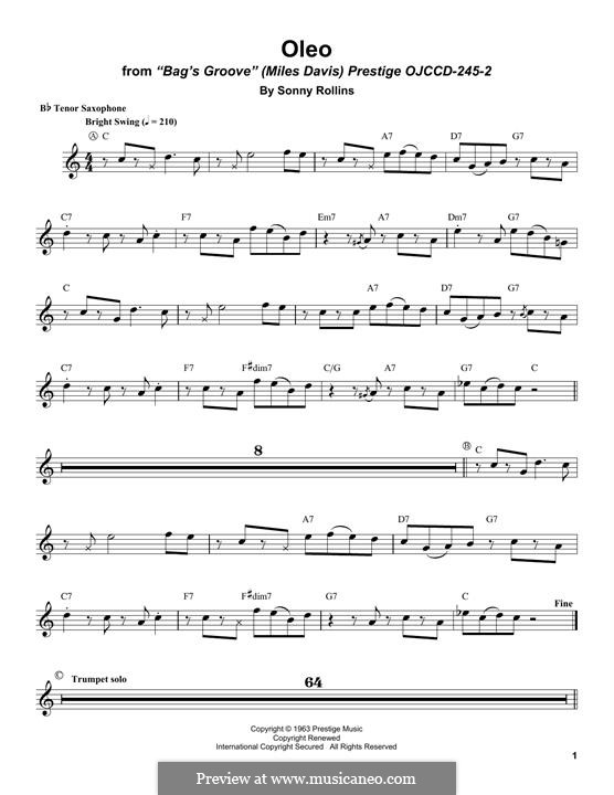 Oleo by S. Rollins sheet music on MusicaNeo
