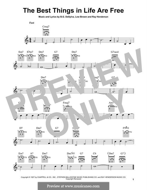 The Best Things in Life are Free (Dinah Shore): For guitar with tab by Buddy Gard DeSylva, Ray Henderson, Lew Brown