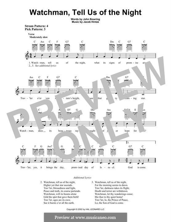 Watchman, Tell Us of the Night: For guitar with tab by Jacob Hintze