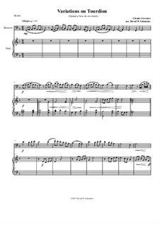 Tourdion (Quand je bois du vin clairet): For bassoon and harp by Claude Gervaise