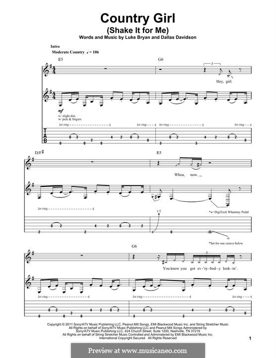 Country Girl (Shake It for Me): For guitar with tab by Dallas Davidson