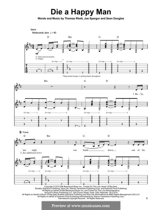 Die a Happy Man: For guitar with tab by Thomas Rhett, Sean Douglas, Joe Spargur